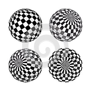 3d checkered texture sphere globe graphics shape set. Circle round ball mesh, white grid check, black, abstract chess photo