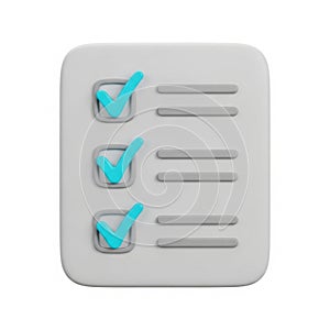 3D Checklist with Three Blue Checkmarks on White Background to do list task