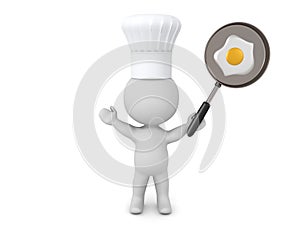 3D Chef holding a pan with a fried egg