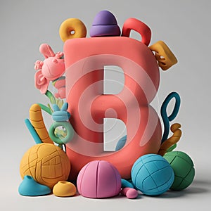 3D Clay Letter \'B\' Render A Playful and Artistic Sculpting photo