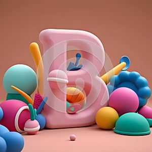 3D Clay Letter \'B\' Render A Playful and Artistic Sculpting photo