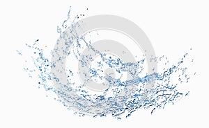 3d clear blue water scattered around, water splash transparent, isolated on white background. 3d render illustration