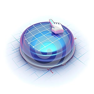 3D click Blank Button with pointer clicking icon isolated on a white background