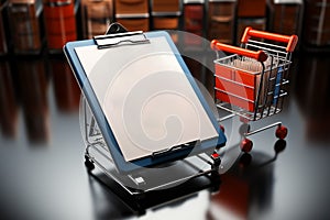 3D clipboard integrates shopping cart for organized online purchases. photo