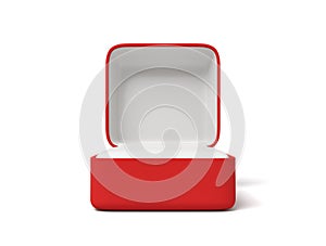 3d close-up rendering of open empty red ring box on white background.