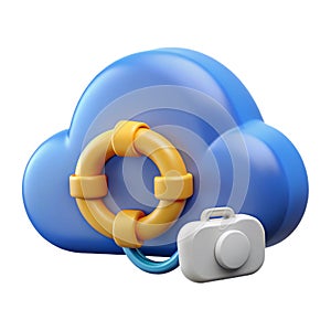 3D Cloud Computing Backup Rescue Data on White Background