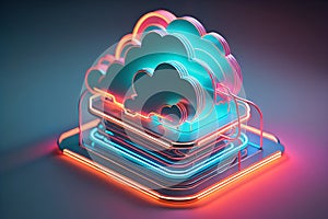 3D Cloud Computing Creative Illustration. Cloud Services, Cloud Solutions, Cyber security, Ai Mind, Network Management, Modern