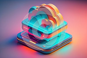 3D Cloud Computing Creative Illustration. Cloud Services, Cloud Solutions, Cyber security, Ai Mind, Network Management, Modern