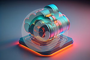 3D Cloud Computing Creative Illustration. Cloud Services, Cloud Solutions, Cyber security, Ai Mind, Network Management, Modern
