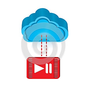 3d cloud computing icon with a play button