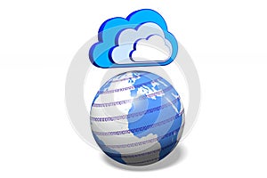 3D cloud computing illustration - world map