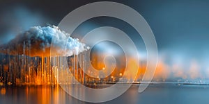 3D Cloud Computing Servers with Glowing Data Streams in Futuristic Business Analytics Interface