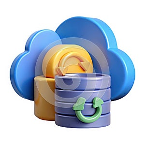 3d cloud database icon representing cloud computing and data storage solutions isolated on white background
