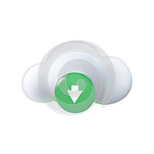 3d cloud download icon. Filemanager or filestorage concept, download multimedia file document from cloud management.