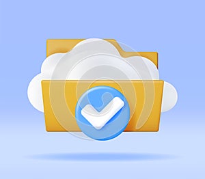 3D Cloud in Folder with Checkmark