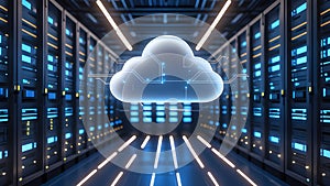 3D Cloud Icon with Glowing Data Lines Digital Server Grid Concept