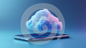 Modern Cloud Computing Mobile Phone Digital Technology Network Data 3D Blue Pink Cyber Future Design