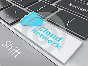 3d Cloud Network on computer keyboard. Cloud computing concept