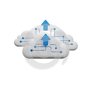 3D Cloud Upload Icon for Cloud Computing, Data Transfer and Online Storage Technology
