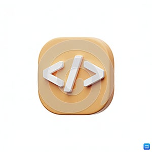 3D Coding Icon on Rounded Square