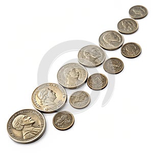 3D coins decrease isolated on transparent background