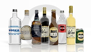 3D collection of alcoholic beverages bottles