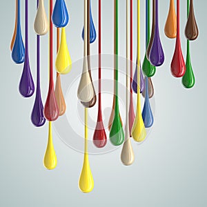 3D color glossy paint drop blobs