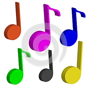3D color notes isolated on white background. Music.