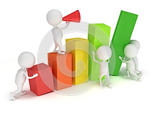 3D colored bar graph with team of white people