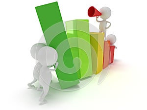 3D colored bar graph with team of white people