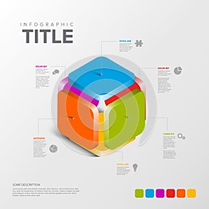3D Colorful Cube Infographic template with Icons and Text