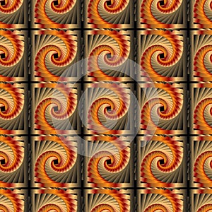 3d Colorful gradient spiral shapes, squares, fractals, swirls, waves, seamless pattern. Ornamental modern vector spirals