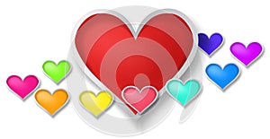 3D colorful hearts with little hearts surrounding