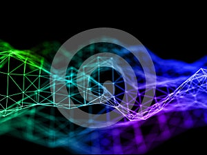 3D colourful network communications background with low poly design