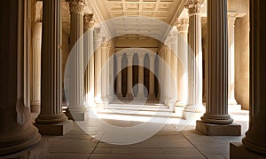 3d columns wallpaper. interior old palace. white and golden marble