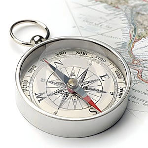 3D compass with map isolated on white background