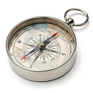 3D compass with map isolated on white background