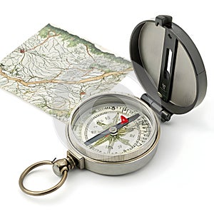 3D compass with map isolated on white background