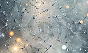 3D complex network interconnected lines and dots, with gradient background transitioning from blue to gray