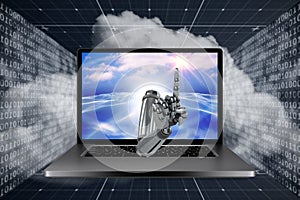 3D Composite image of composite image of robotic hand pointing