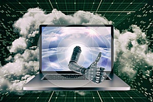 3D Composite image of cyborg hand with thumbs up