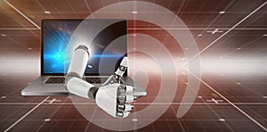 3D Composite image of robotic arm showing thumbs up