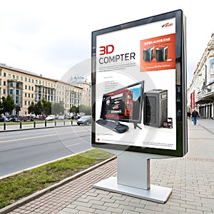 3D computer advertisement isolated on white background