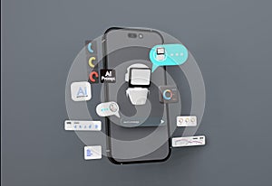 3D computer AI Robot Chatbot Web UIUX. . SOFTWARE programming algorithms. rendering illustration