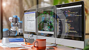 3D computer Generated image: COBOT and model of AGV in LAB