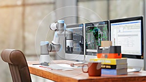 3D computer Generated image: COBOT and model of AGV in LAB