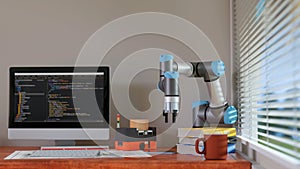 3D computer Generated image: COBOT and model of AGV in LAB
