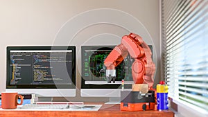 3D computer Generated image: Robot and model of AGV in LAB.