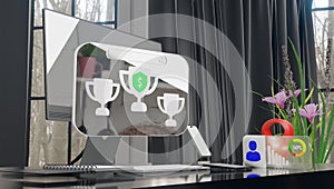 3D Computer Illustration with Viala Champion Icon and User Graphic Improvement: Visualization Concept of Computing