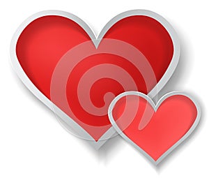 3D couple paper hearts on white background (vector